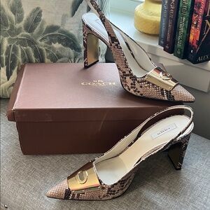 Coach Sloan Mixed Snakeskin Heels with Gold Detail